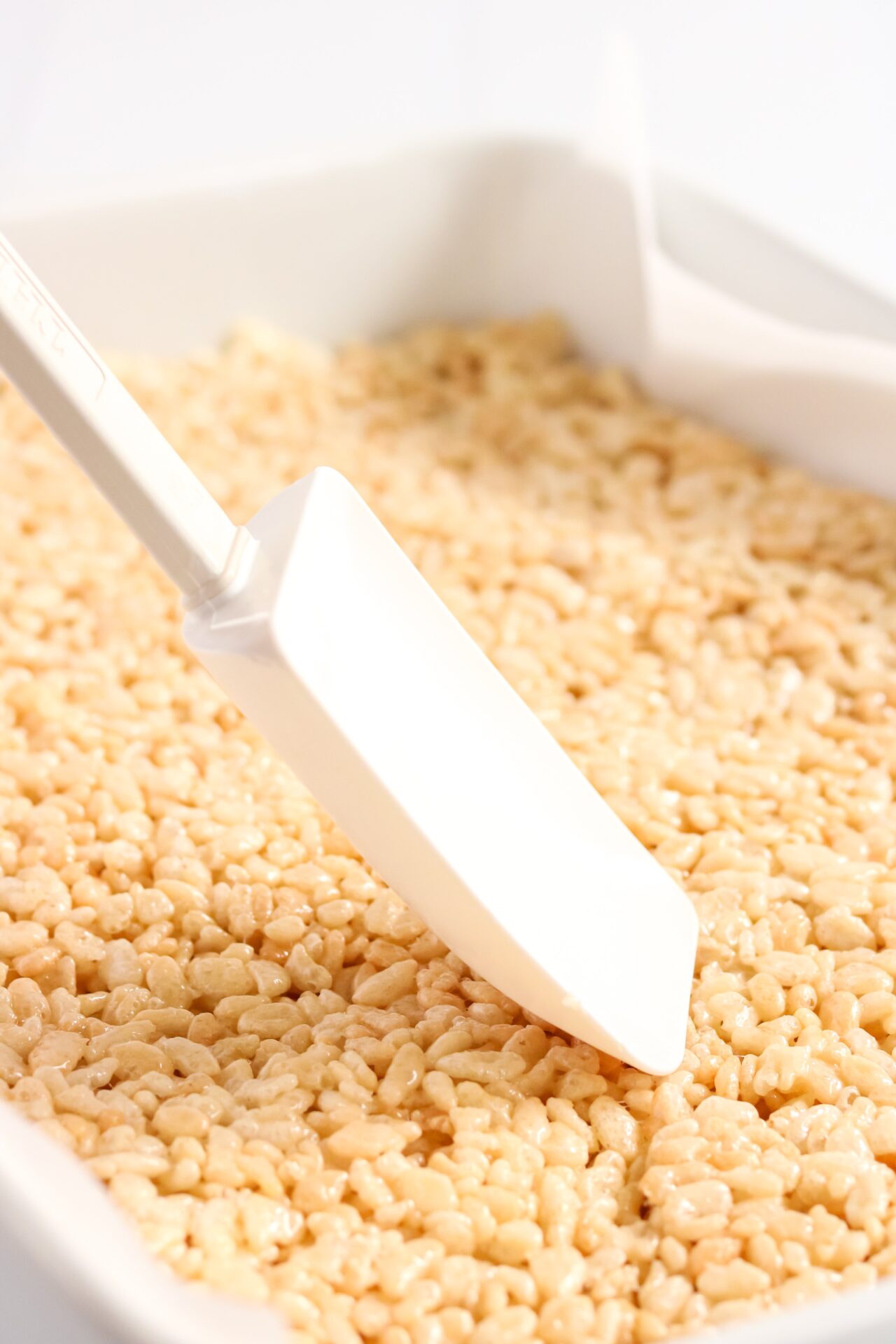 Rice Krispie Treats in white pan 
