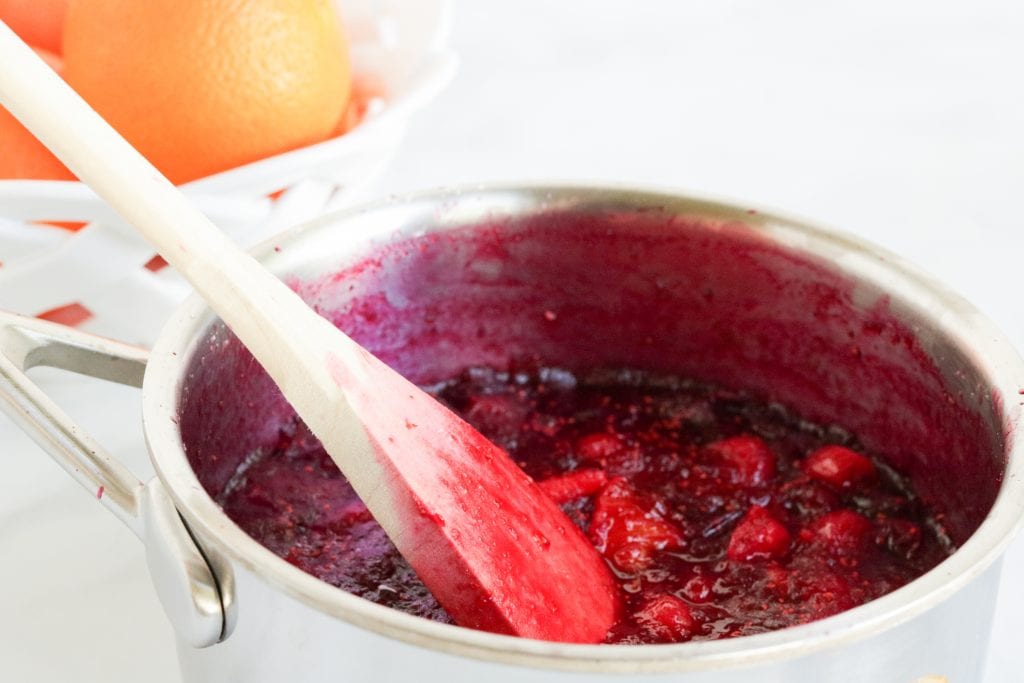 cranberry sauce thickened in pot