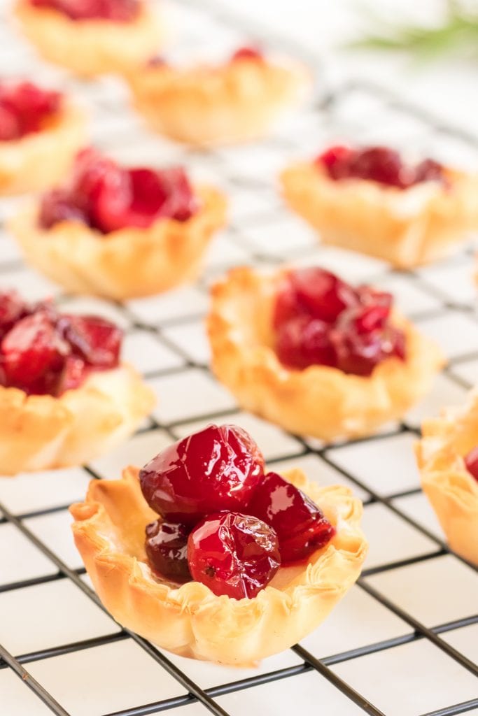 Cranberry brie bites on wire rack