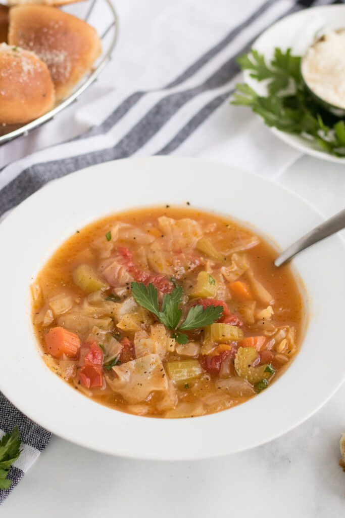 This vegetarian cabbage soup recipe is easy & delicious. It’s a great way to eat healthily. Filled with all kinds of vegetables eating healthy never tasted so good!