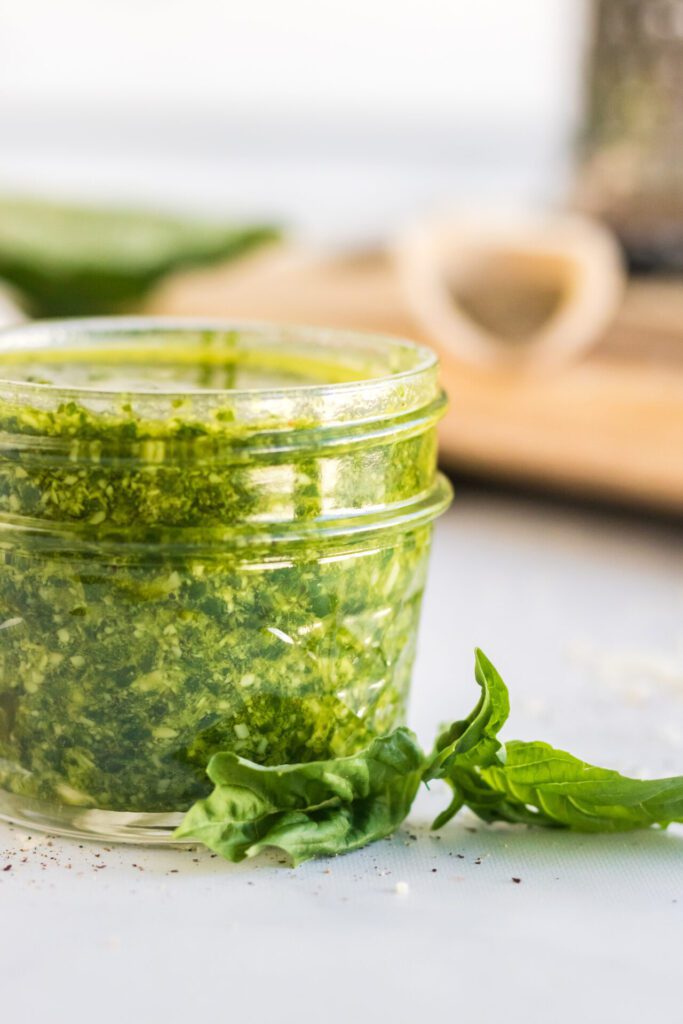 This pesto without pine nut recipe is so simple to make and tastes delicious as it uses fresh ingredients to give you the pesto taste you love without the nuts.