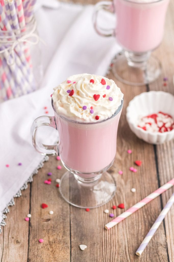 This quick and easy Valentine’s Day Hot Chocolate is a family favorite. Just a few simple ingredients make this white hot chocolate perfectly delicious for Valentine’s Day!