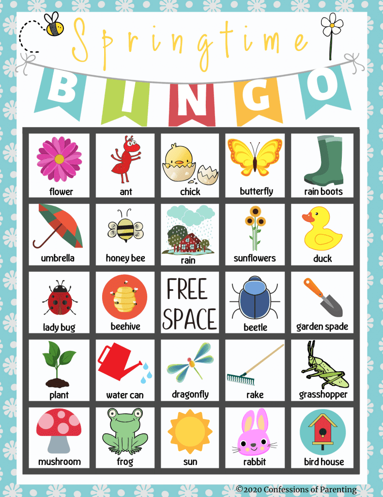 Sample of a Springtime Bingo sheet