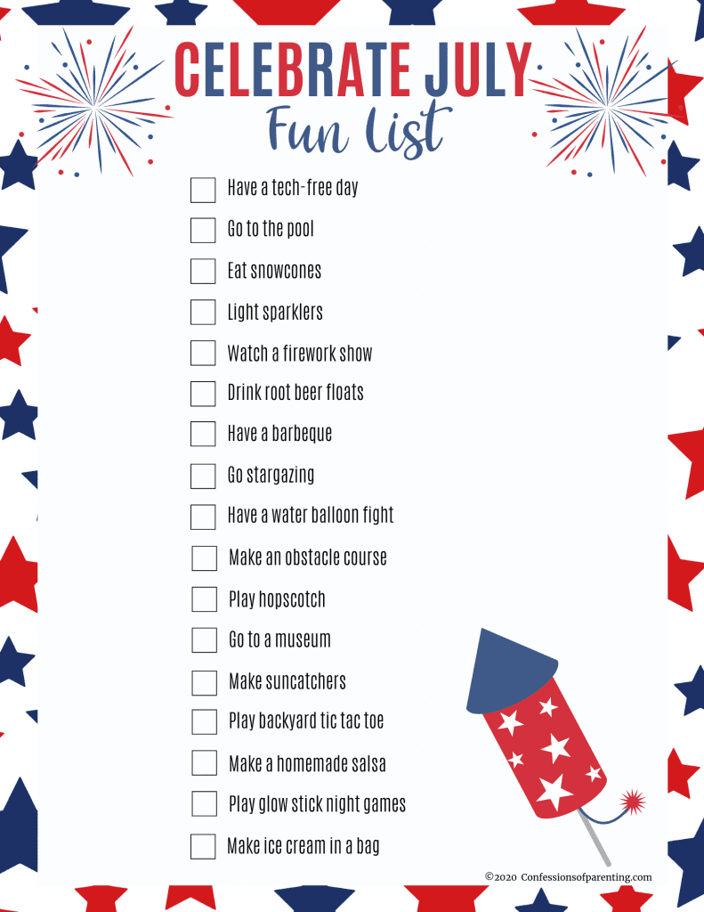 Celebrate July with these fun ideas that you can do with your family. Download this free July bucket list printable that will take your July from boring to fab!