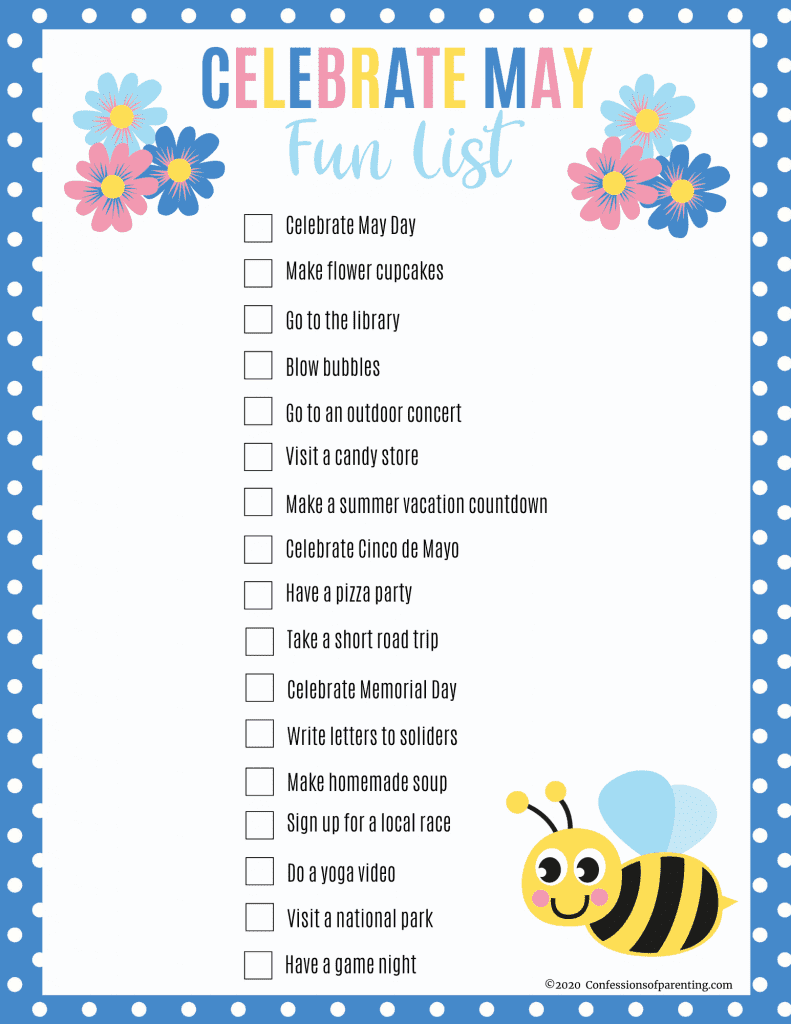 Check out these ways for you and your family to celebrate May with this May bucket list! These ideas are simple and inexpensive and come with a May bucket list printable to check off all your fun adventures!