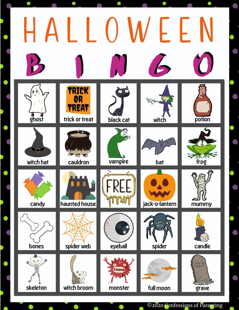 Sample of a Halloween Bingo sheet