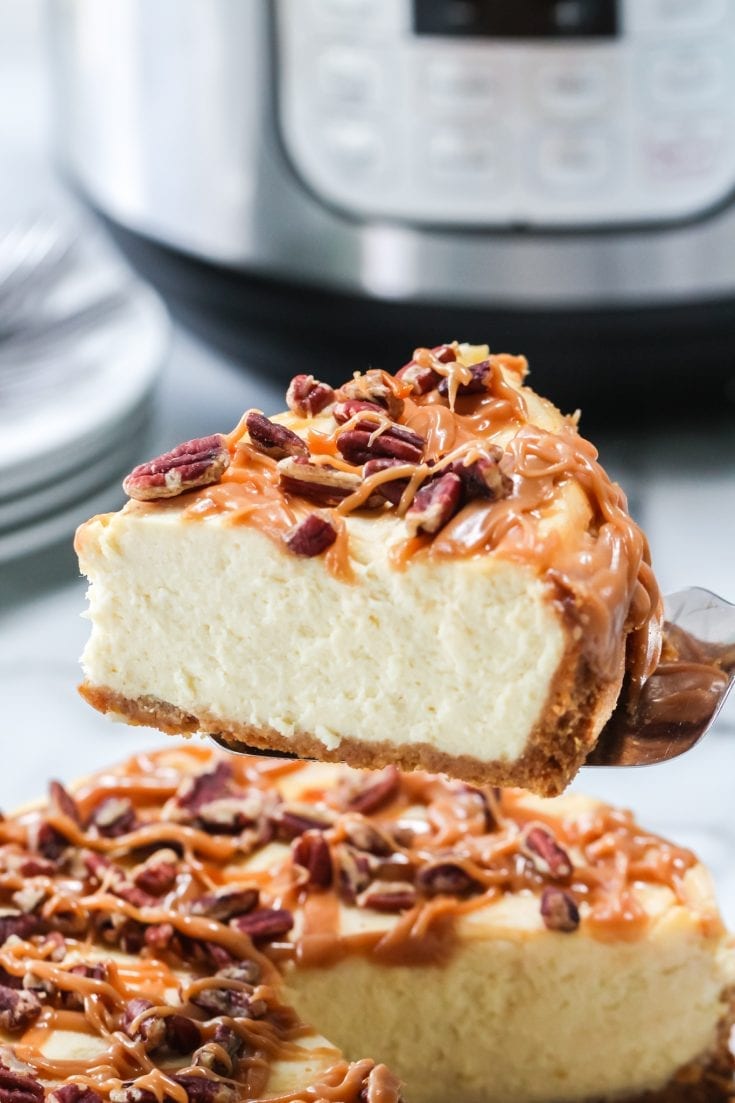 Take your dessert to the next level with this luxurious Salted Caramel Pecan Cheesecake recipe. This sweet creamy cheesecake is so easy and fail-proof with the help of your Instant Pot.