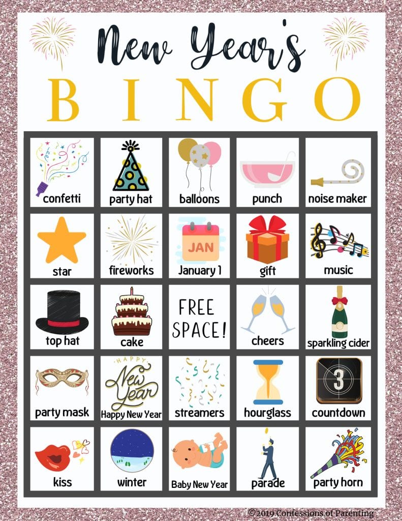 Sample of a New Year's Bingo sheet