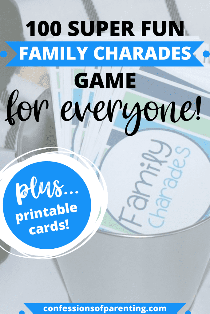 Family Charade Game for Everyone with images of actual printables cards printed