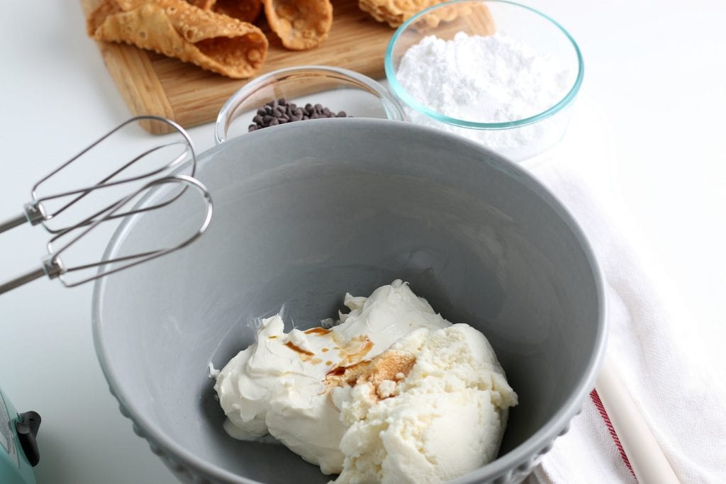 process shot of cannoli dip with cream cheese and ricotta
