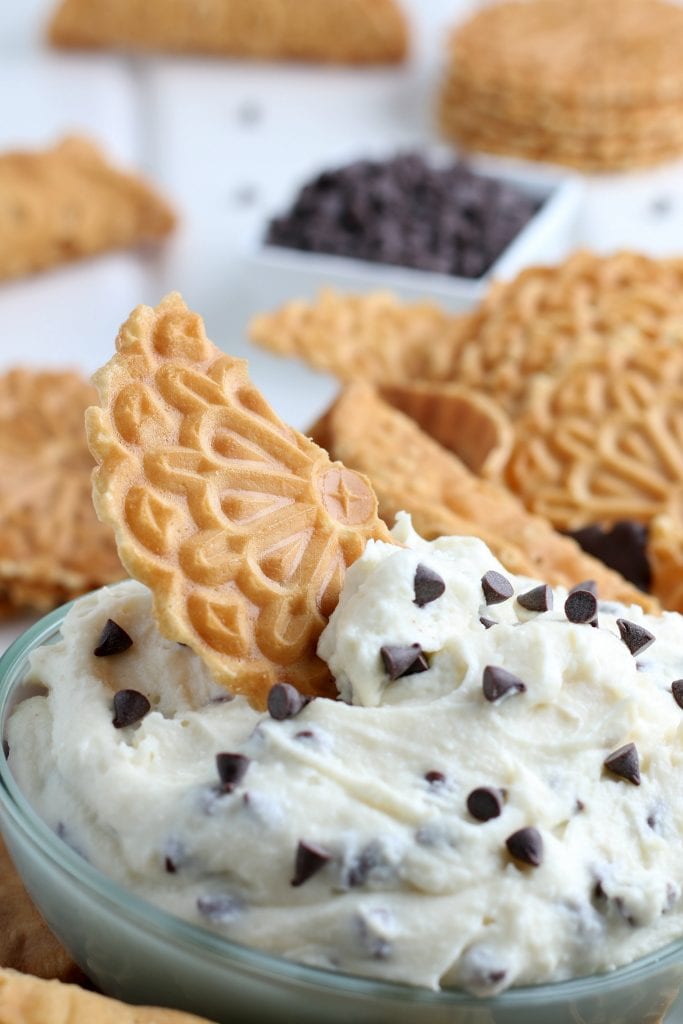cannoli dip with pizzelle piece
