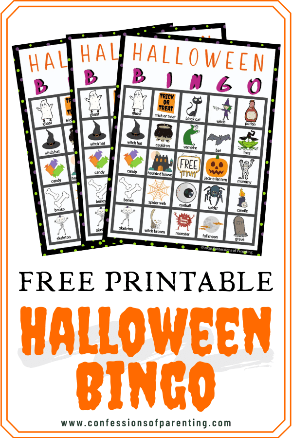 3 Halloween Bingo sheets with a thin orange border