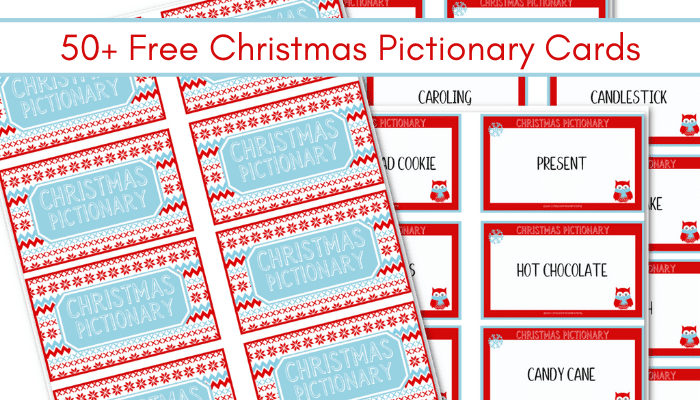 Red and blue Christmas Pictionary cards printable