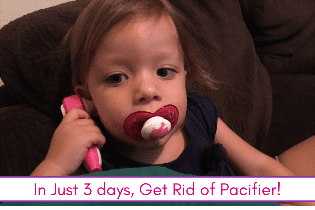 feature image: How to Get Rid of a Pacifier in Just 3 Days!
Toddler girl with a pacifier in her mouth and a medical toy held up to her ear.