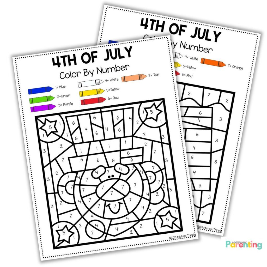 instagram square image of 4th of July Color by Number PDF