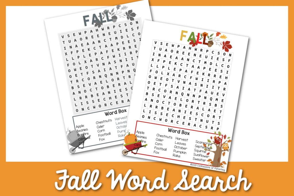 Two Fall word search worksheets