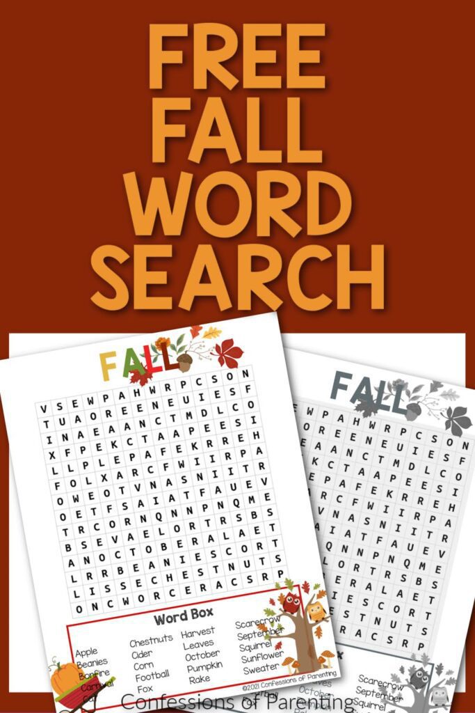 Free Fall word search with two fall word search worksheets