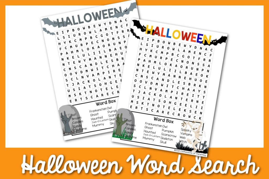 Two Halloween word search worksheets