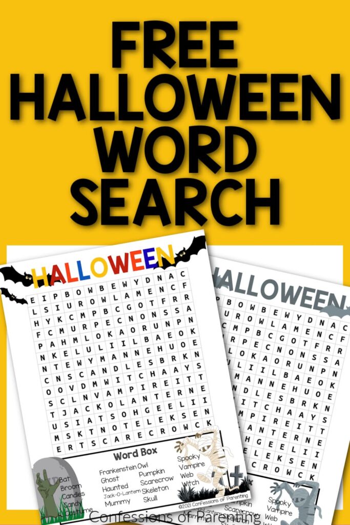 Free Halloween word search with two Halloween word search worksheets