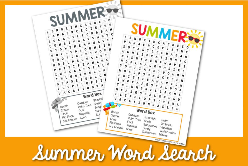 Two Summer word search worksheets