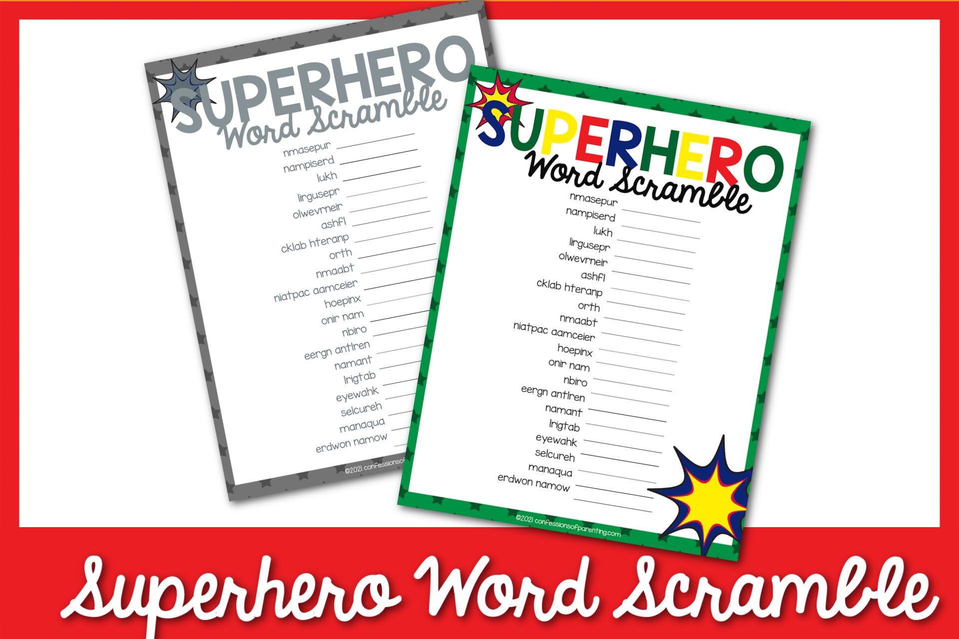 Feature: Super hero word scramble printables