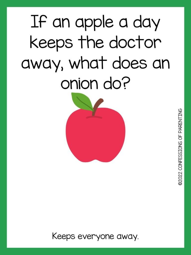 Red apple with apple joke and green border