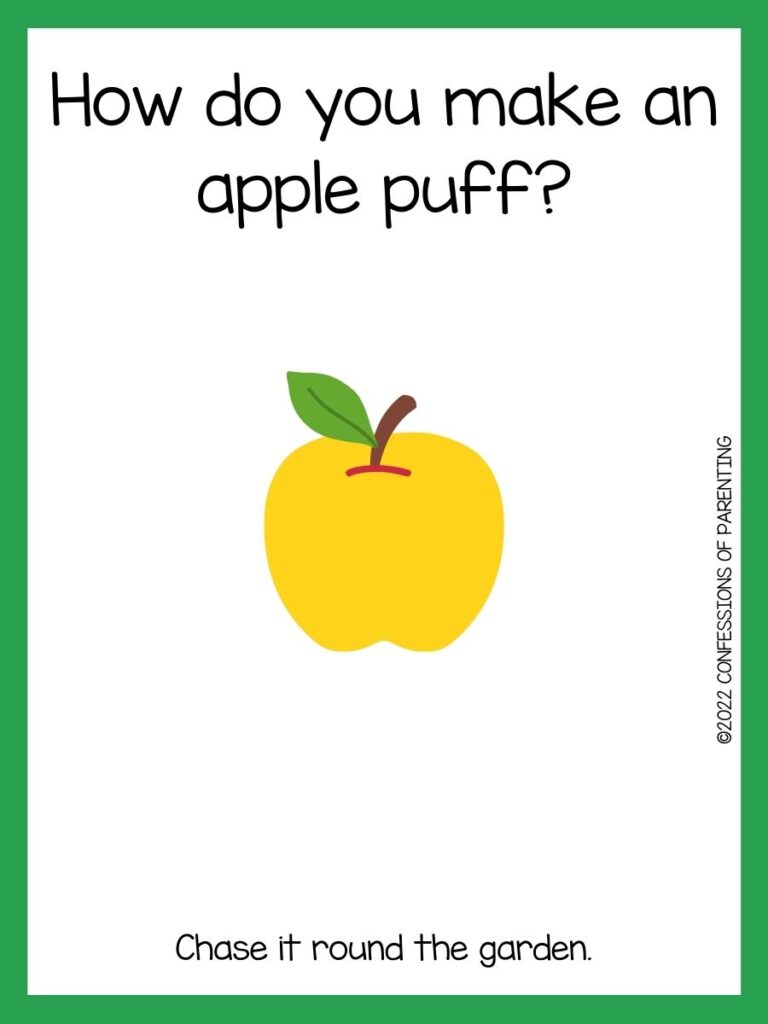 Yellow apple  with apple joke and green border