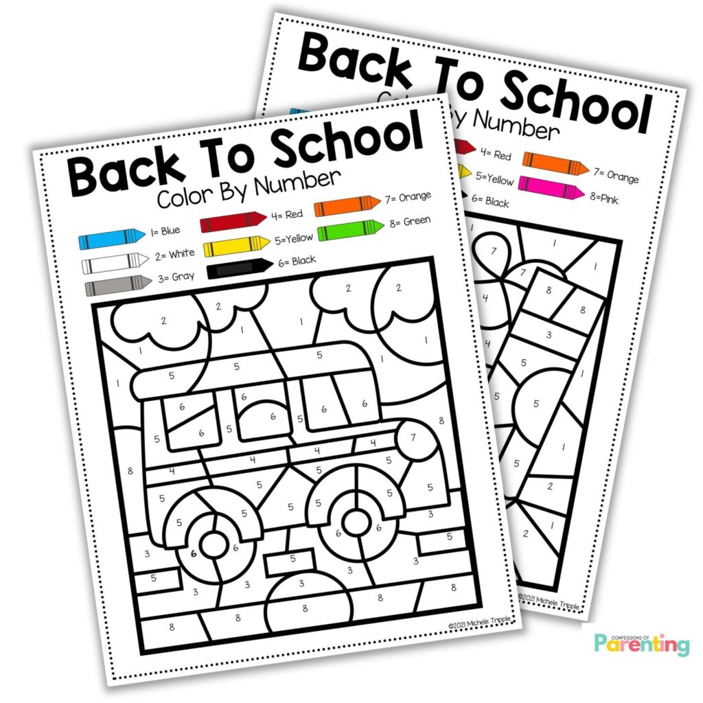 instagram square image of Back to School Color By Number printable