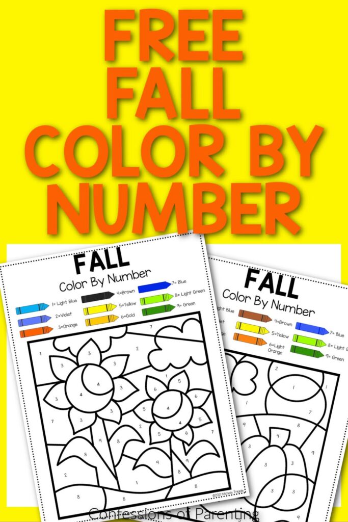 2 Fall color by number sheets with a yellow background 