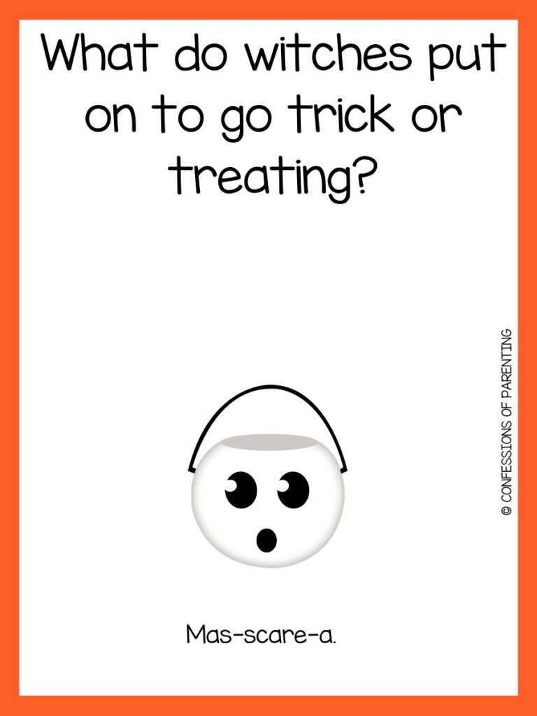 Ghost Halloween bucket with a Halloween joke and an orange border