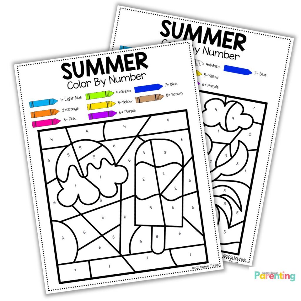 instagram square image of Summer Color By Number Printable