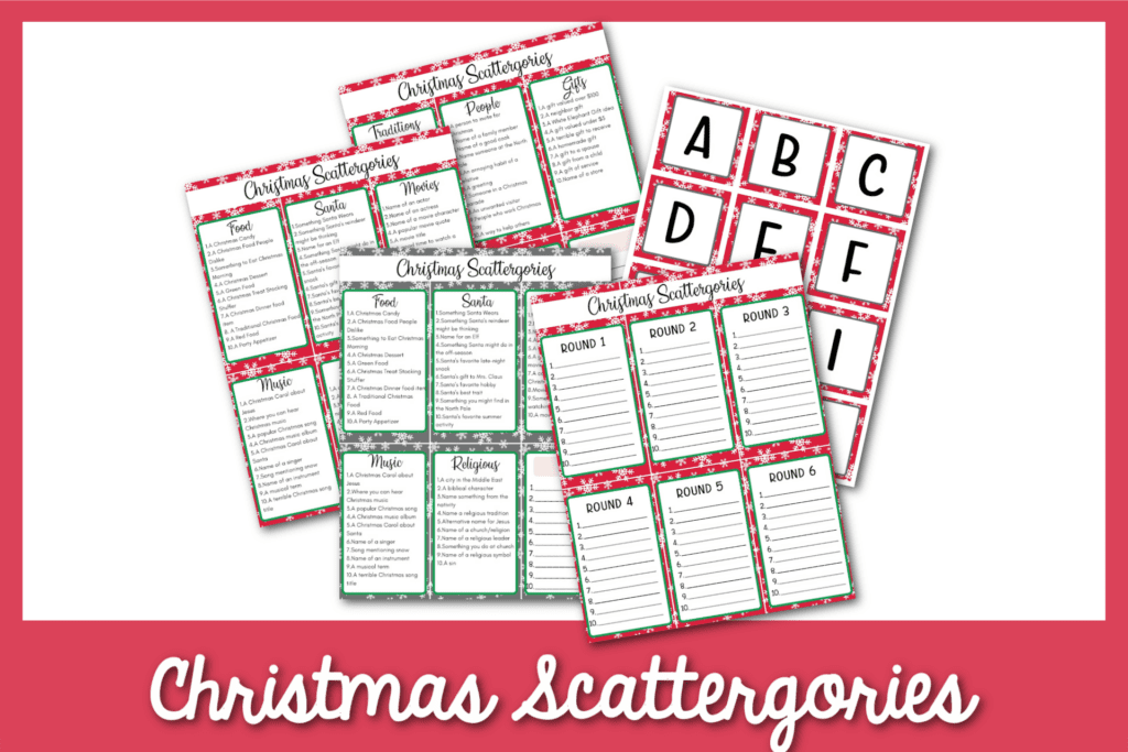 Examples of the Christmas-themed scattergoies with a red border. 