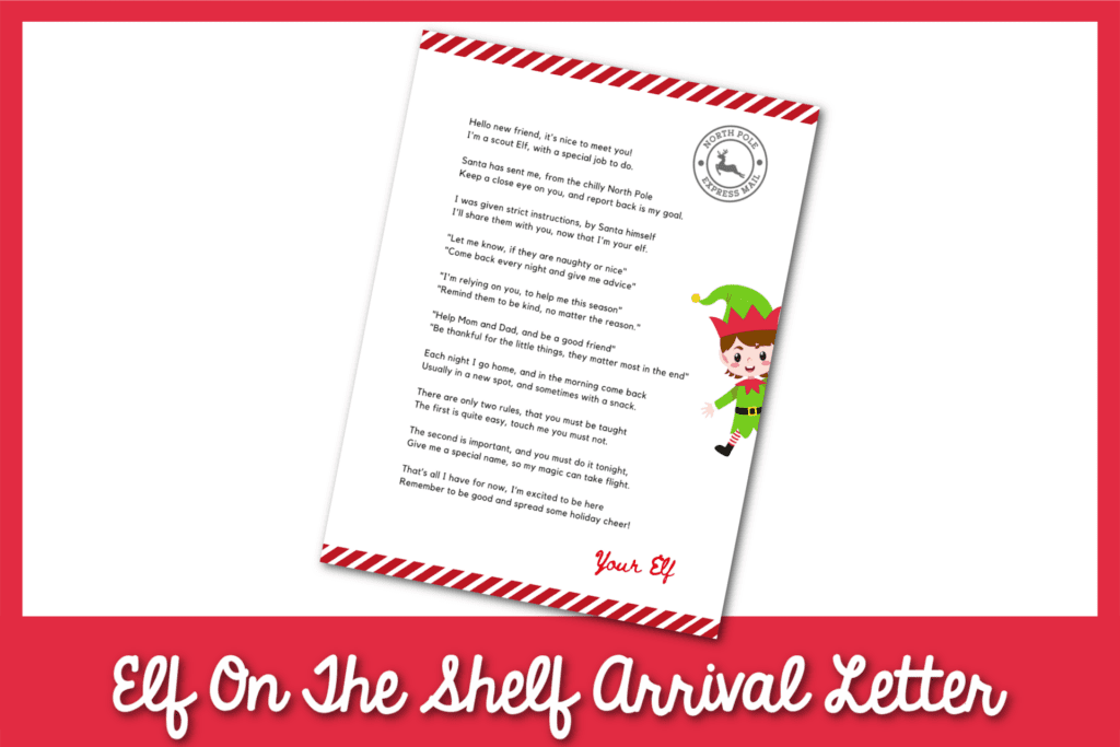 Feature image of the Elf on the shelf arrival letter in a red box. 