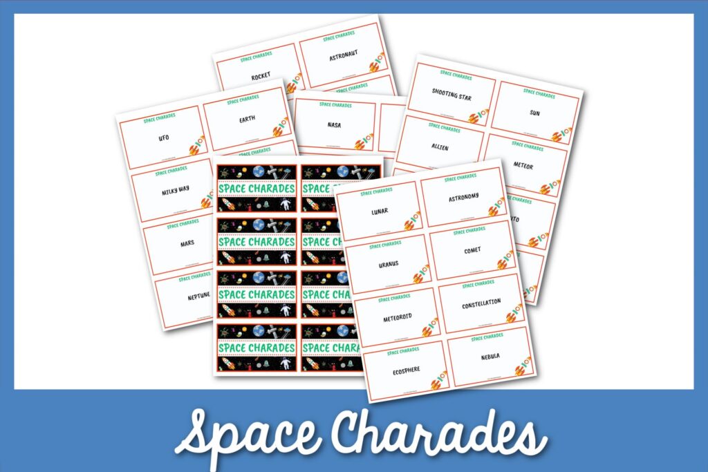 Feature: Space charades cards with bluw border