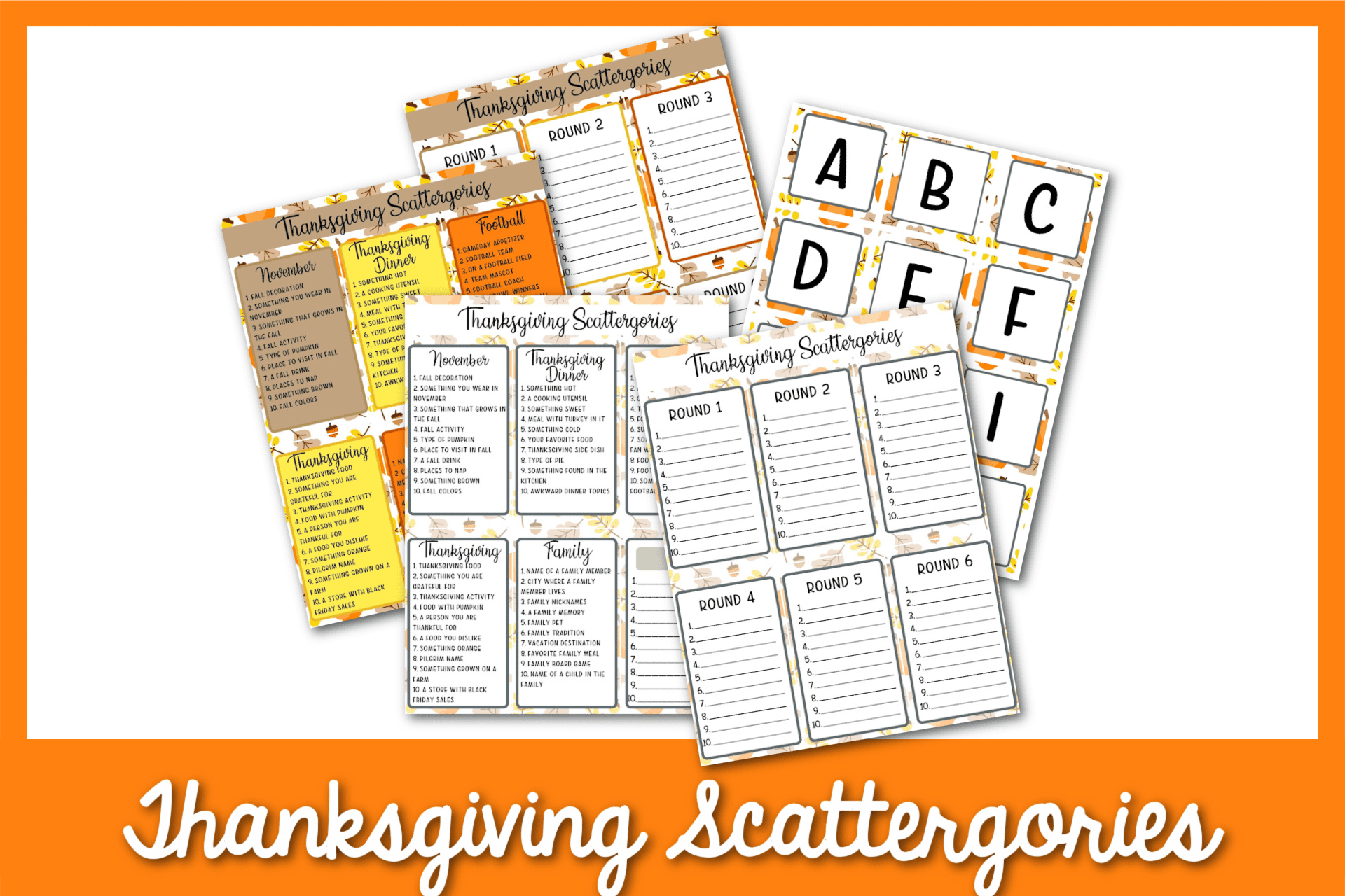 Thanksgiving Scattergories Game