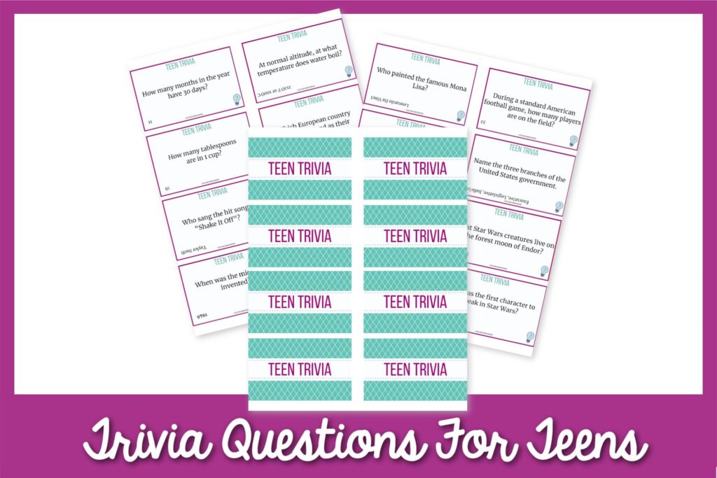 Trivia Questions For Teens: on a Purple background