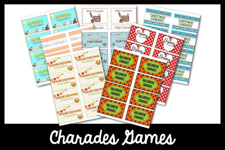 Feature: Charades printable covers over charades games with black border.