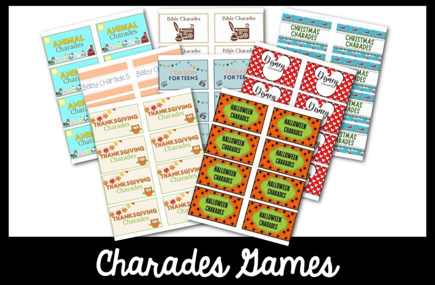 Feature: Charades printable covers over charades games with black border.