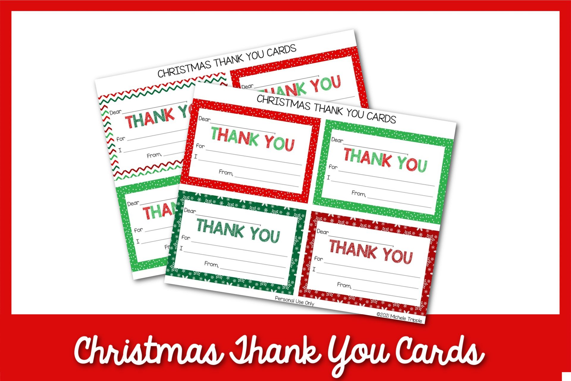 Feature: Printable Christmas Thank you card printable with red border