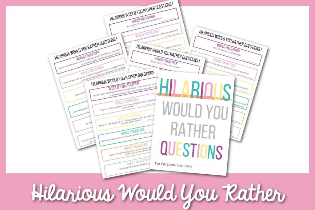 feature image: printable cards hilarious would you rather questions