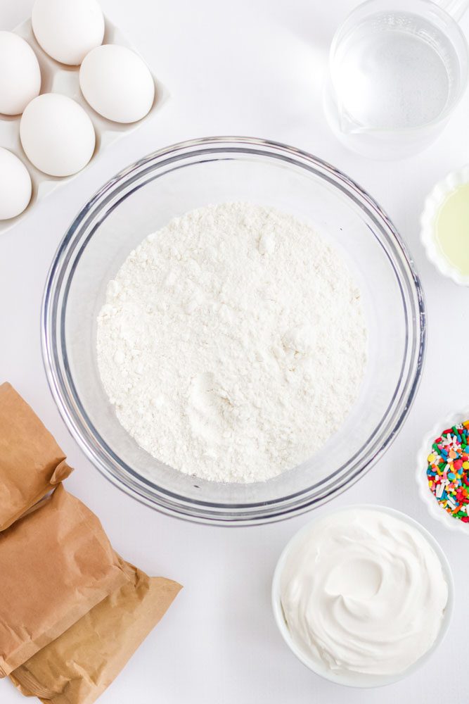ingredients for rainbow poke cake