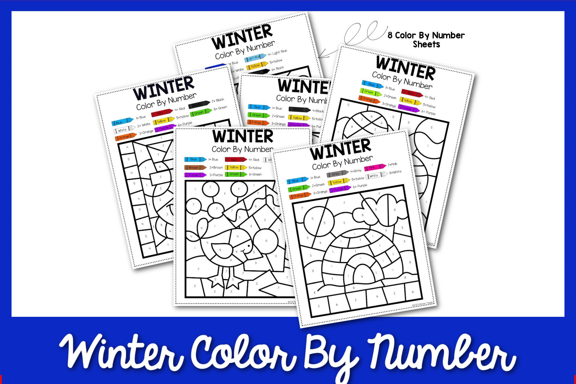 Feature: Winter Color By Number Worksheets with blue border