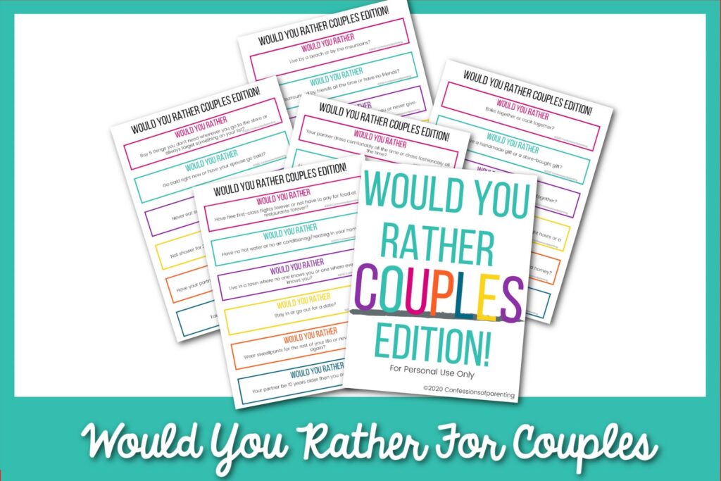 Feature image of the would you rather couples edition with teal border. 