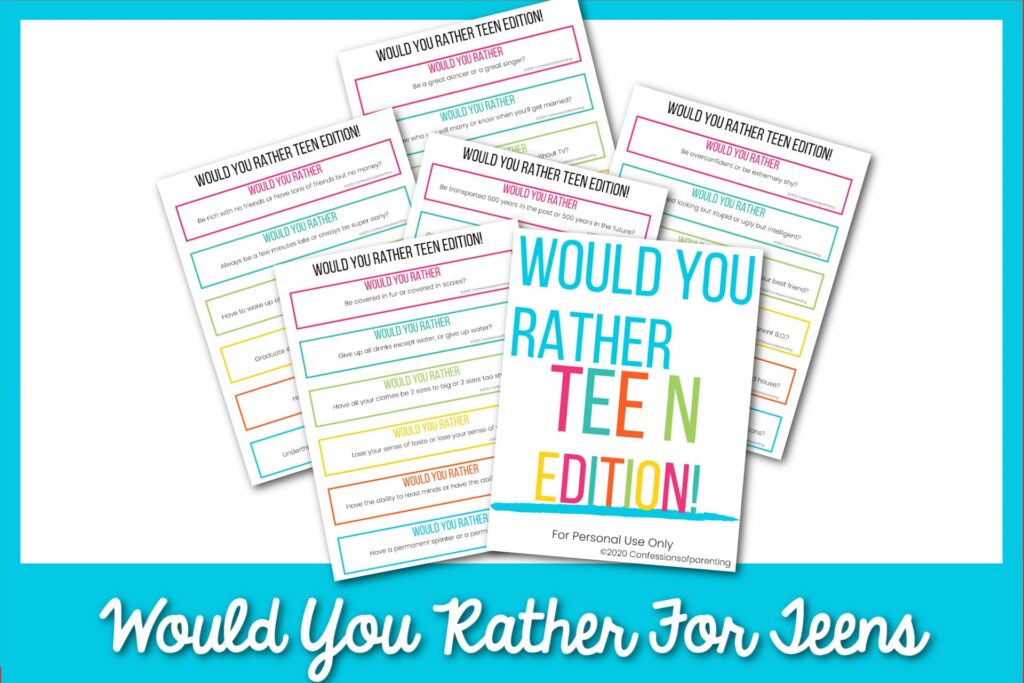 Main image: would you rather for teens printed sheets