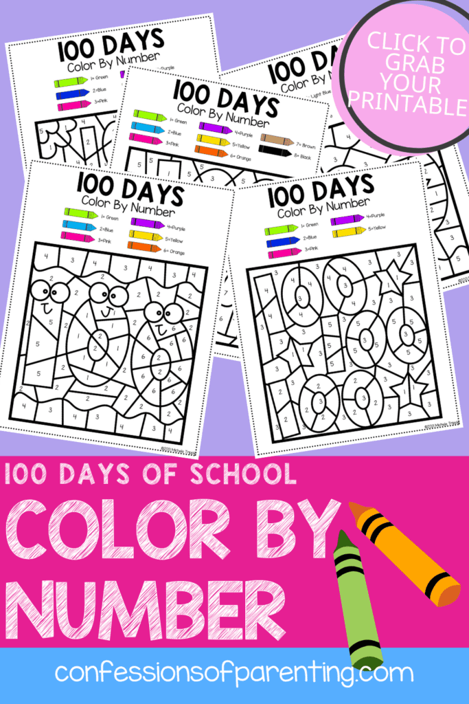 pin image: 100 days of school color by number with 2 crayons