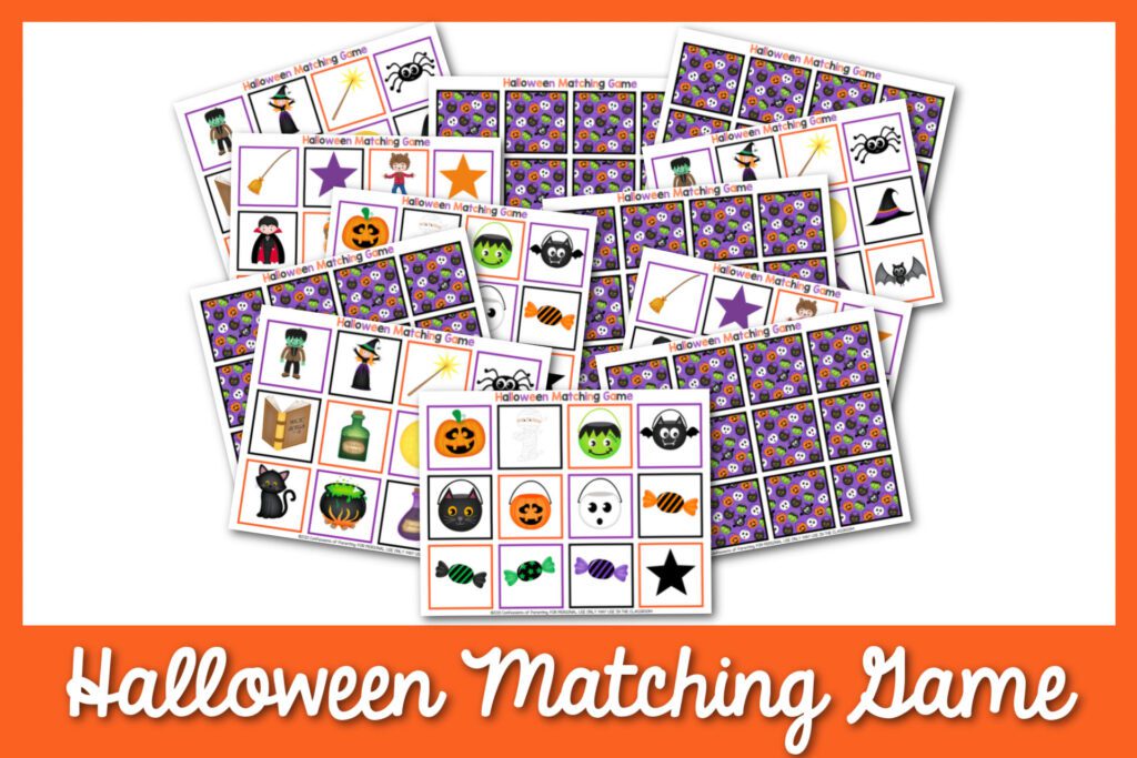 Feature: Halloween Matching Game Cards printable with orange border