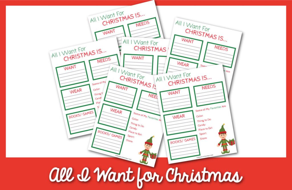 Feature: Christmas Wish List for Kids printable with red border