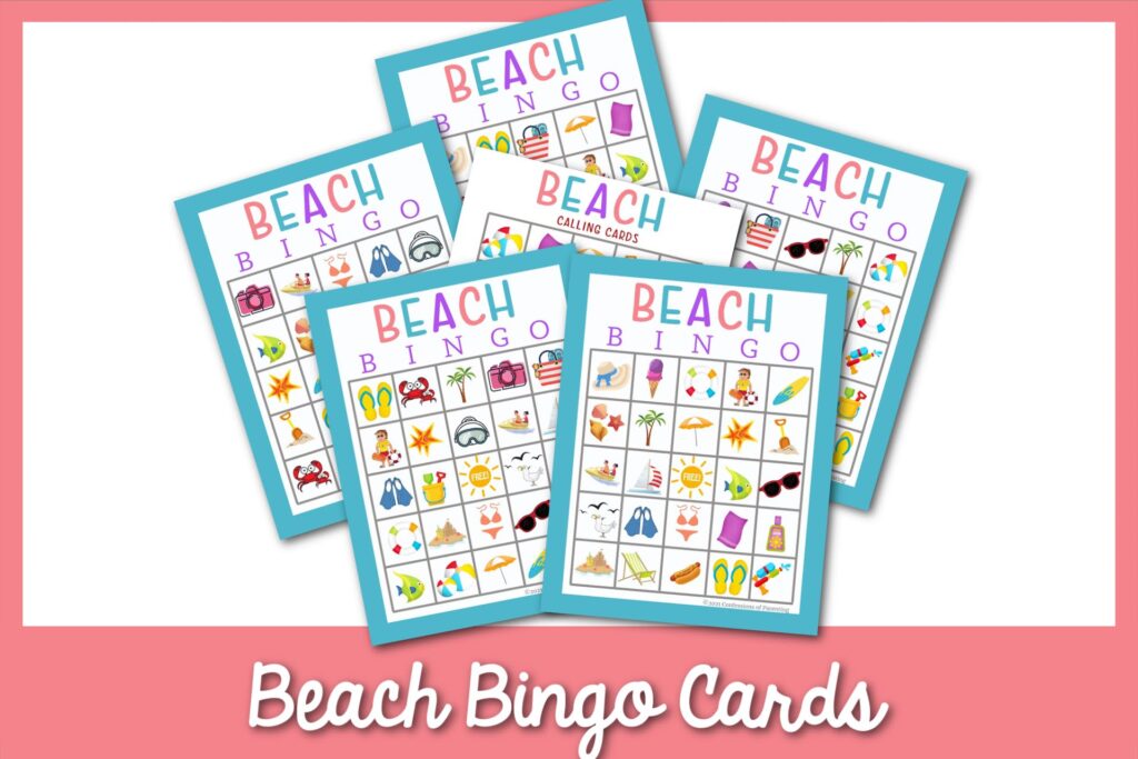 feature image: beach bingo in a pink border