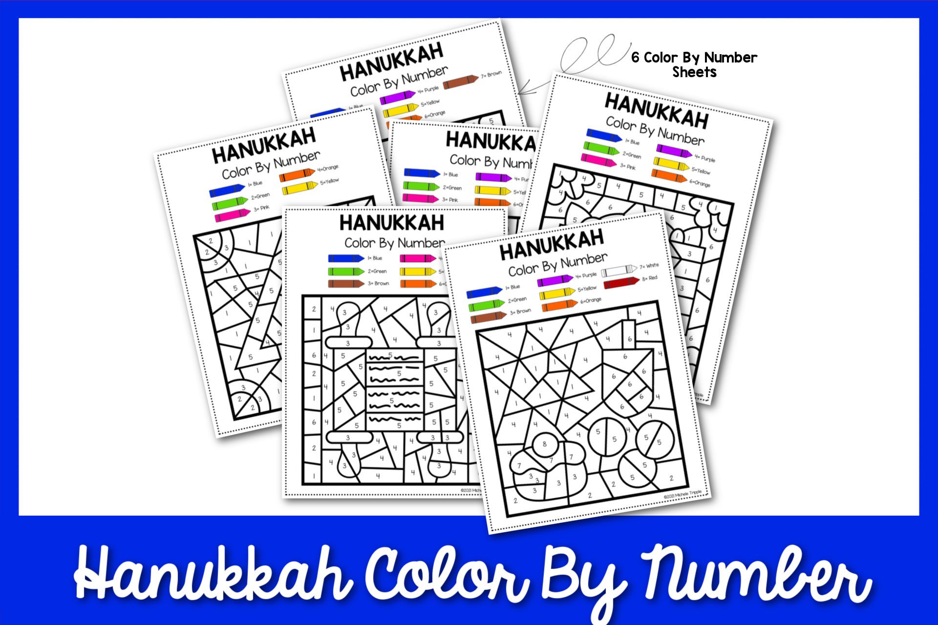 Feature: Hanukkah color by number worksheets with blue border