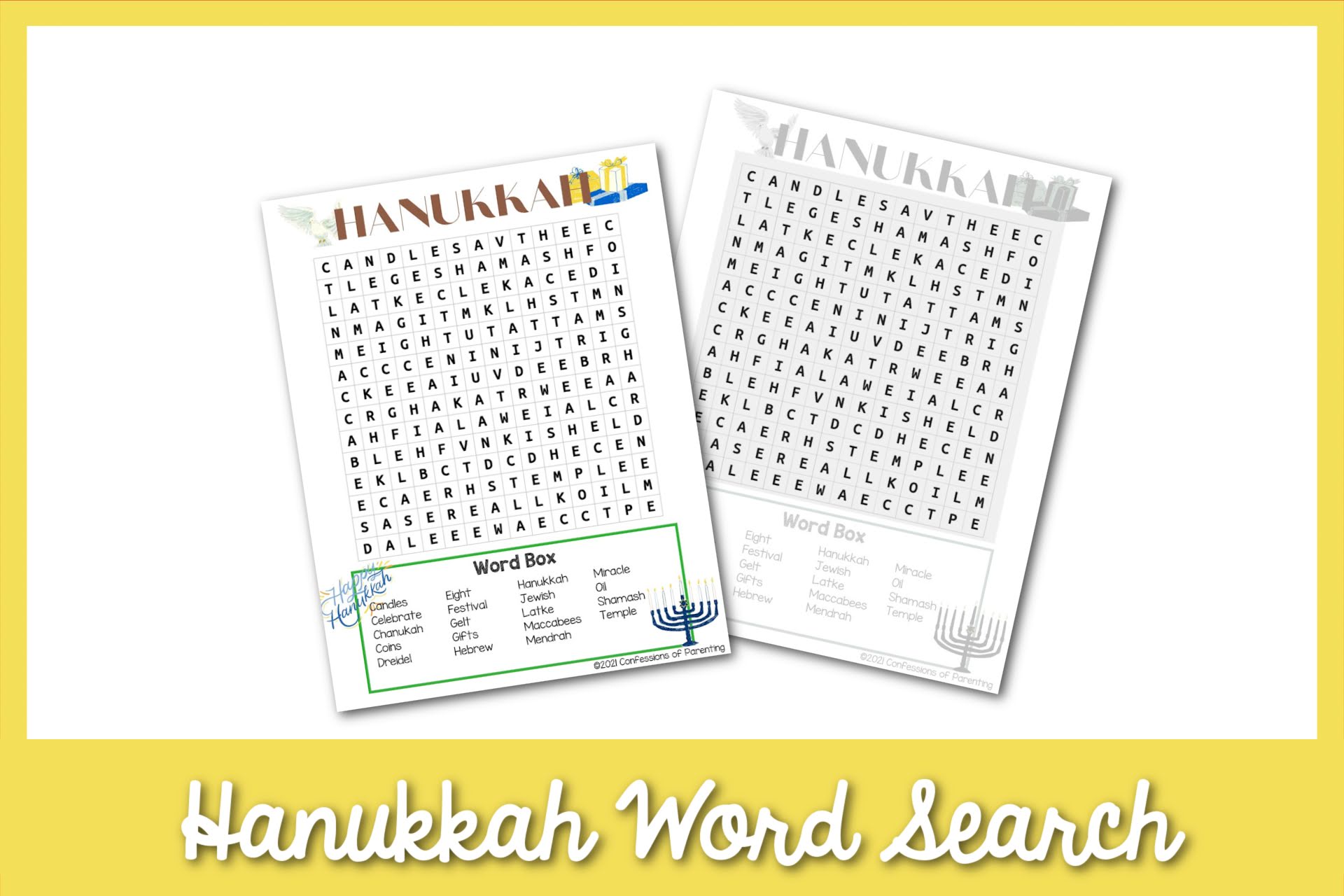 feature: Hanukkah word search printable
